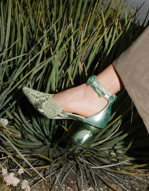 Ladies Sling Back High Heel ,green Color. - Etsy